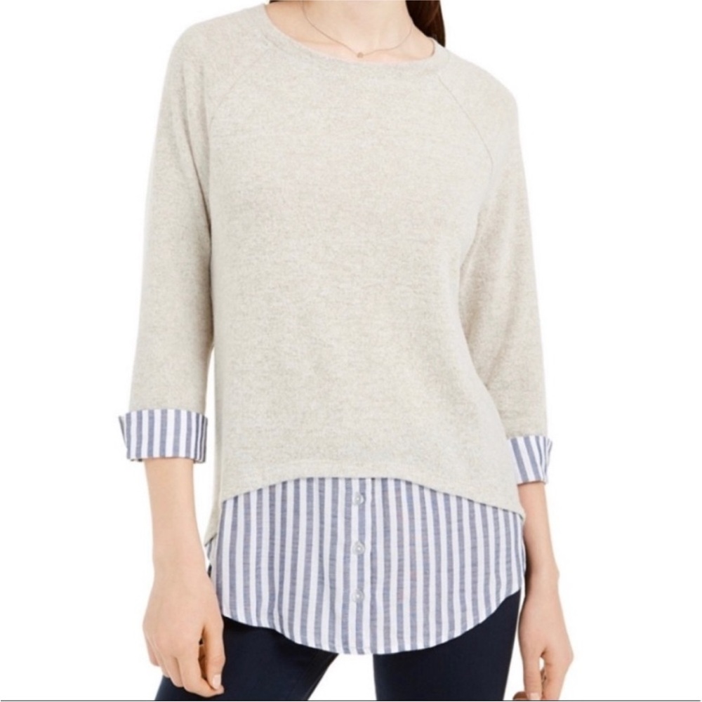 NWT BCX faux-layered sweater with 3/4 sleeves with cuffs size large juniors